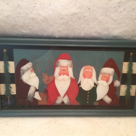 Fiddlestix Santa Claus Reindeer Framed Folk Art Picture 17"x9” Christmas Holiday - Picture 3 of 7